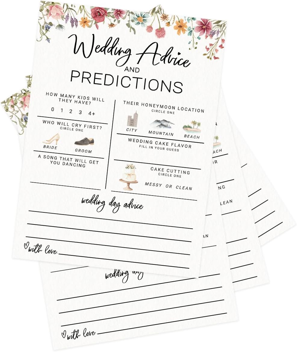 Printed Party Bridal Shower Game – Wedding Prediction Cards for Guests, Fun Advice and Guessing