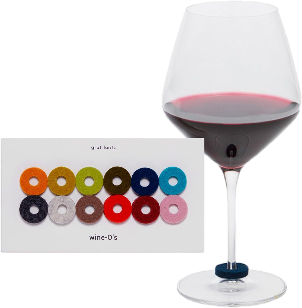 Graf Lantz - Wine-O's Merino Wool Wine Glass Charms (Midcentury) 12 Count - Drink Markers with Note
