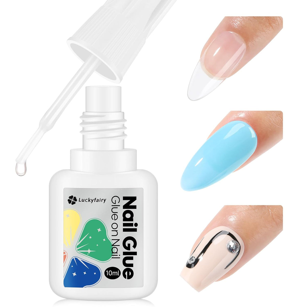 Super Strong Nail Glue 10ML for Press On Nails - No UV Light Needed, Brush On Bond for Acrylic
