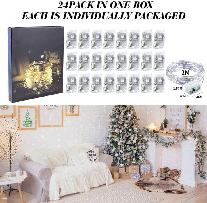 ZGWJ 24 Pack Fairy Lights Battery Operated, 7ft 20 Mini LED Fairy String Lights Silver Wire 3 Modes