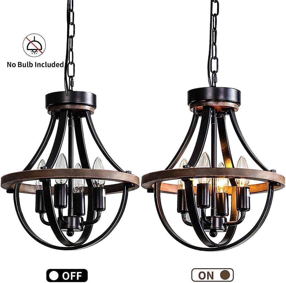 Farmhouse Modern Chandelier,16inch Rustic Vintage Ceiling Hanging Light Fixture, 5-Light