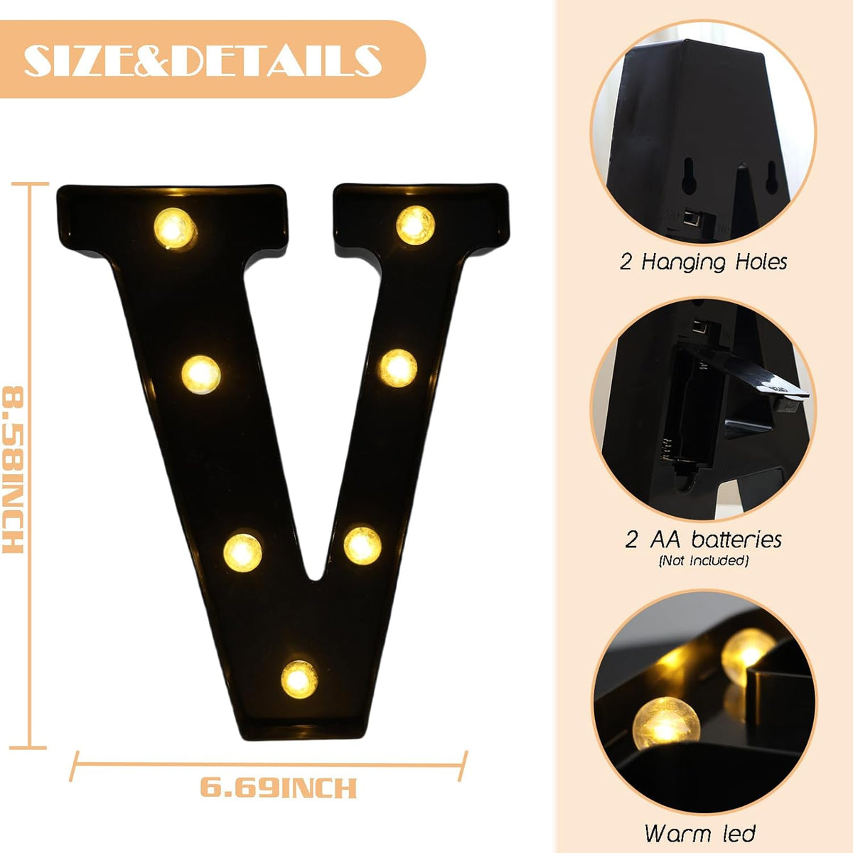 Led Marquee Letters, 8.58 Inch Black Light Up Letters, Small Led Letter Lights, Battery Powered