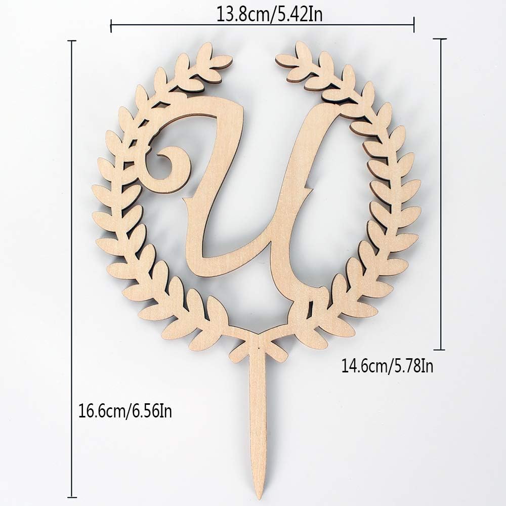 LINGTEER Personalized Inital Letter U Wooden Cake Topper Perfect for Birthday Rustic Wedding