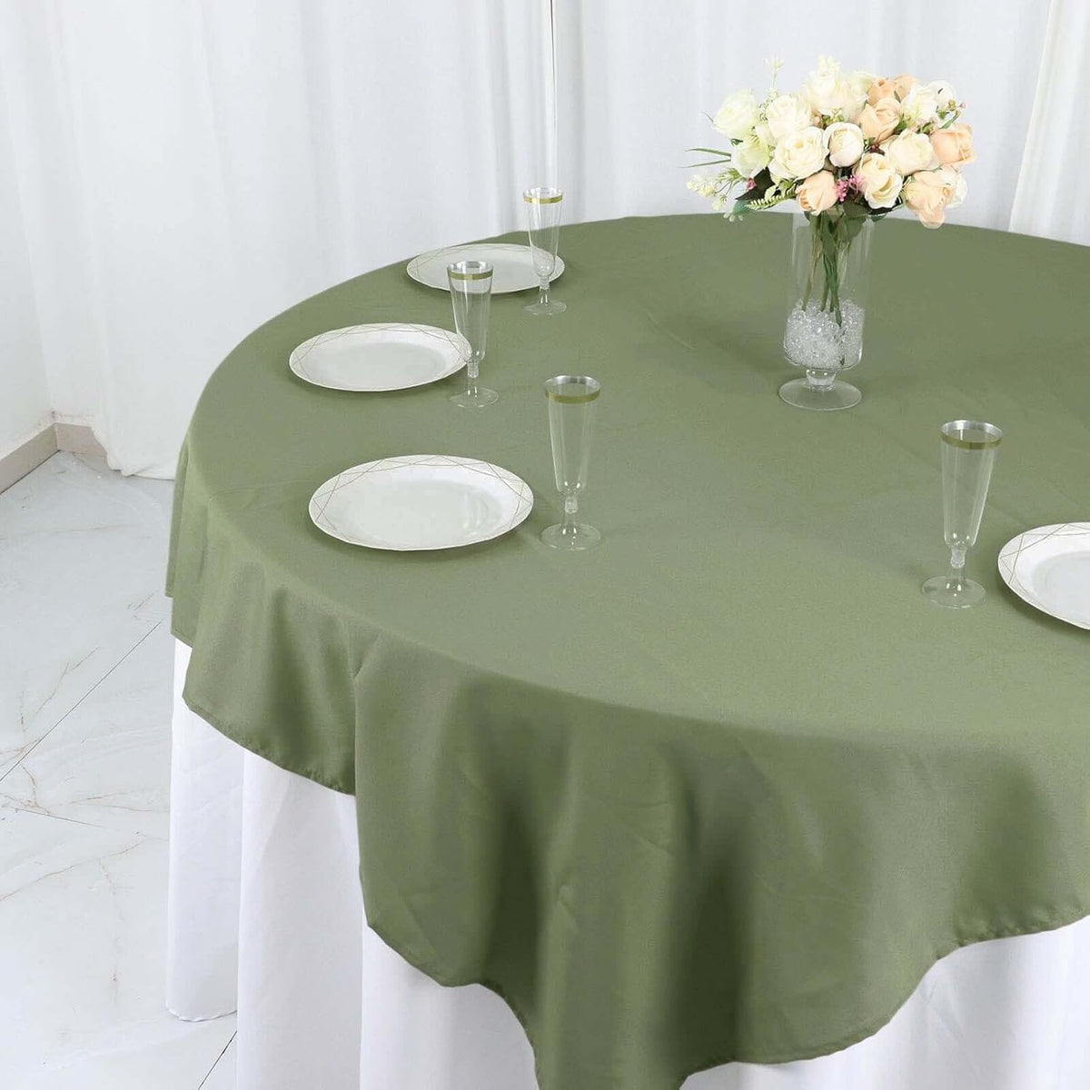 Efavormart 70" Square Linens Eucalyptus Sage Green Wholesale Linens Polyester Square Linen
