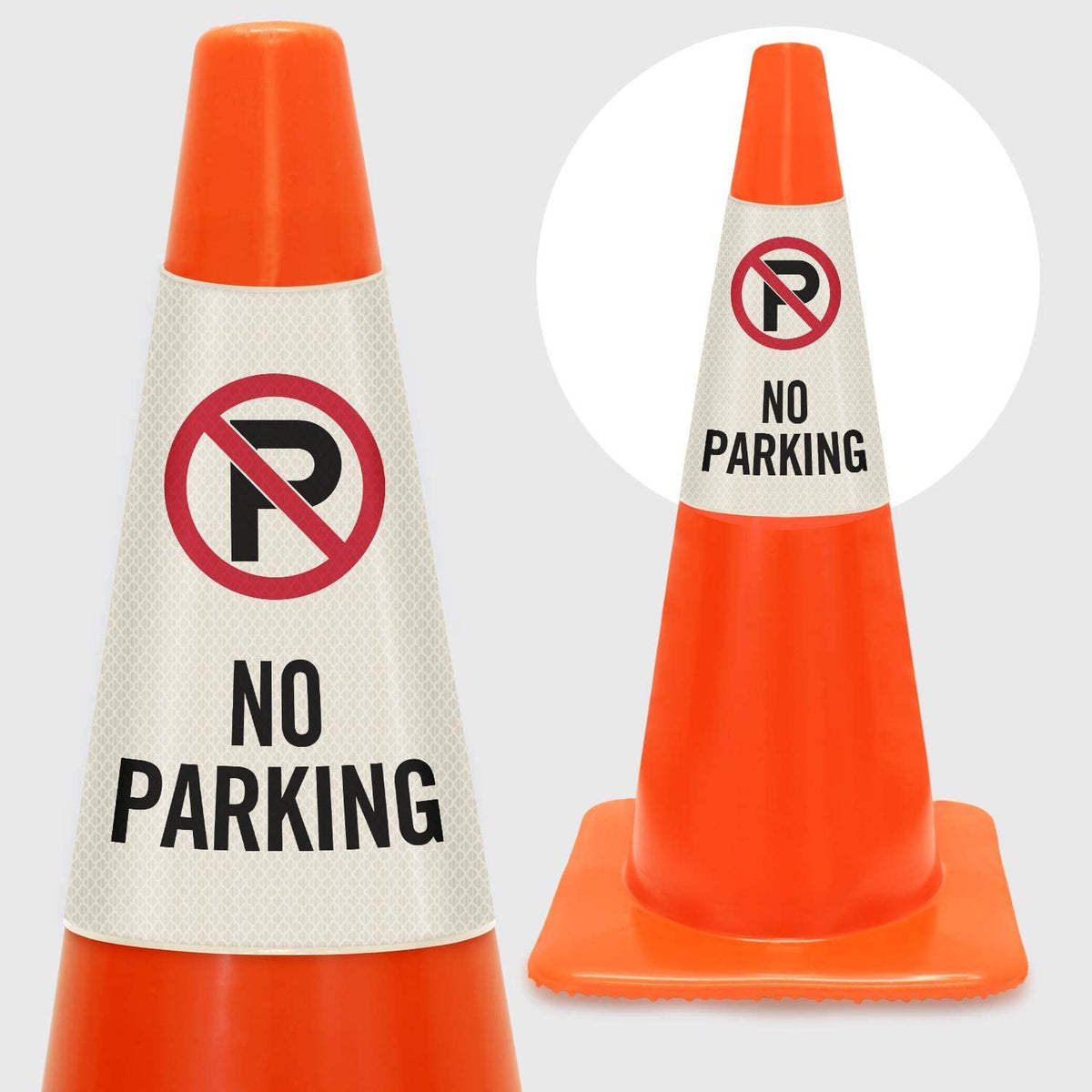 SmartSign 6-Pack "No Parking" Reflective Cone Message Sleeve Collar with Symbol, 360-Degree