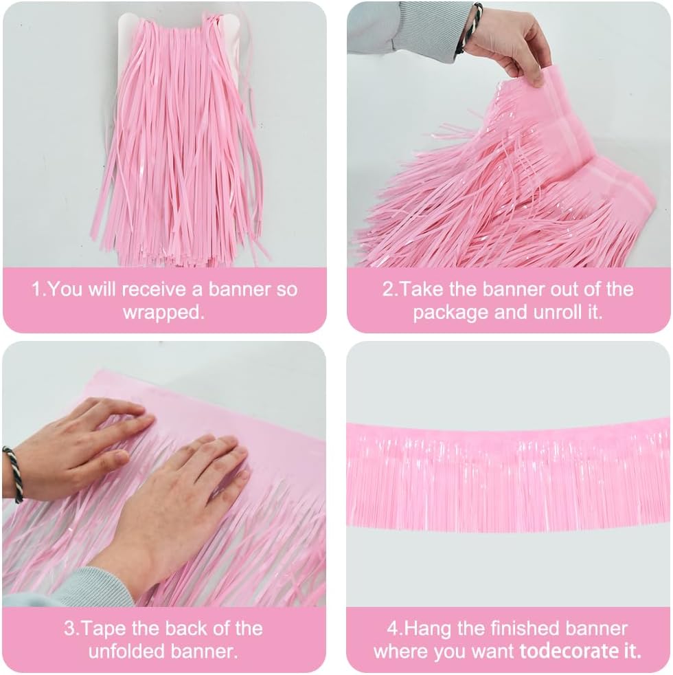 BEISHIDA 3 Packs Metallic Foil Fringe Garland Macaron Pink Wall Hanging Tinsel Fringe Banners for