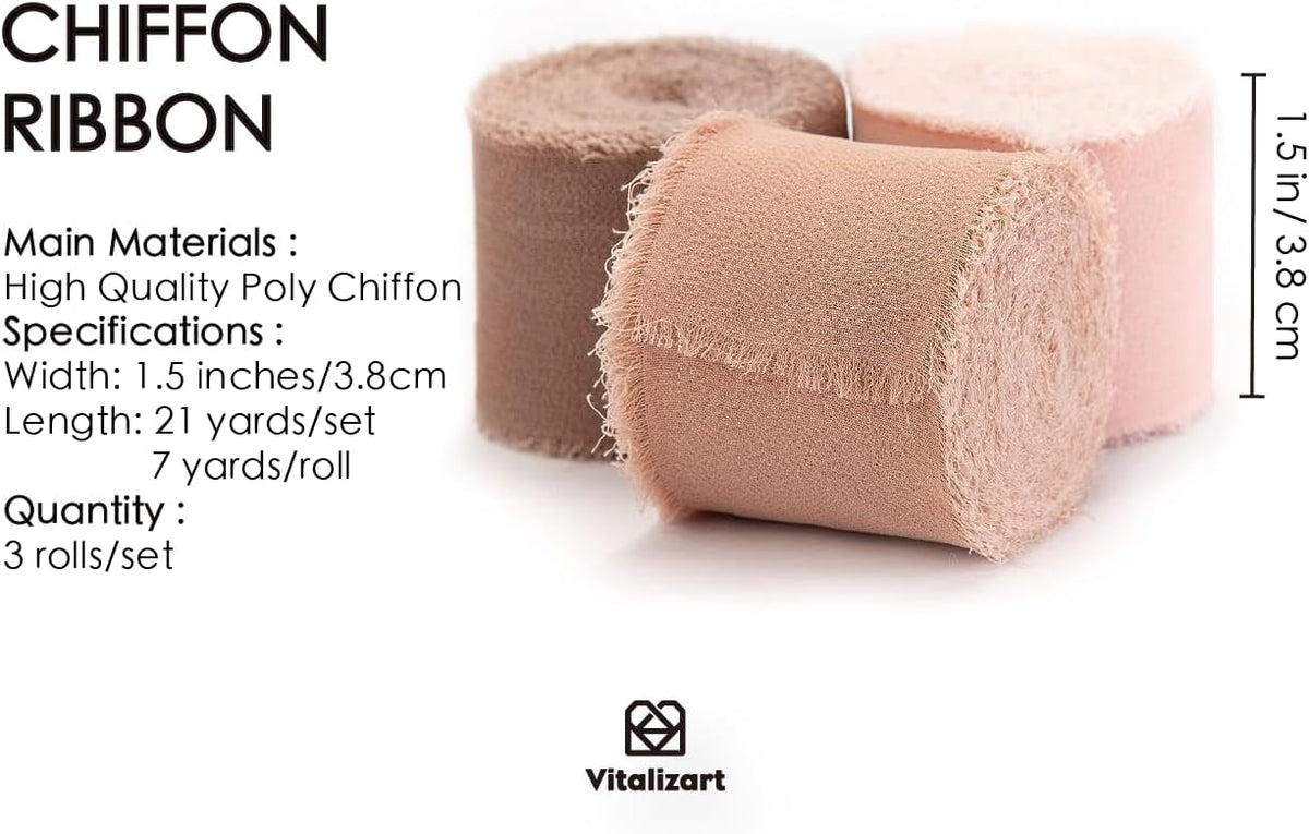 Vitalizart Dusty Rose Handmade Chiffon Silk Ribbon Fringe 1.5" x 21 Yd Frayed Edges Brown Ribbons