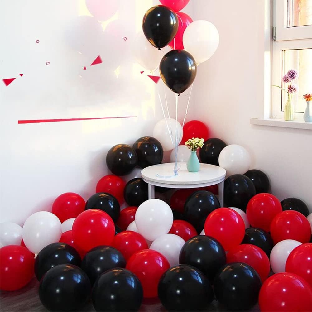 300 Pack Red Black and White Balloons - 5 Inch Mini Red Black and White Latex Small Balloons - 100