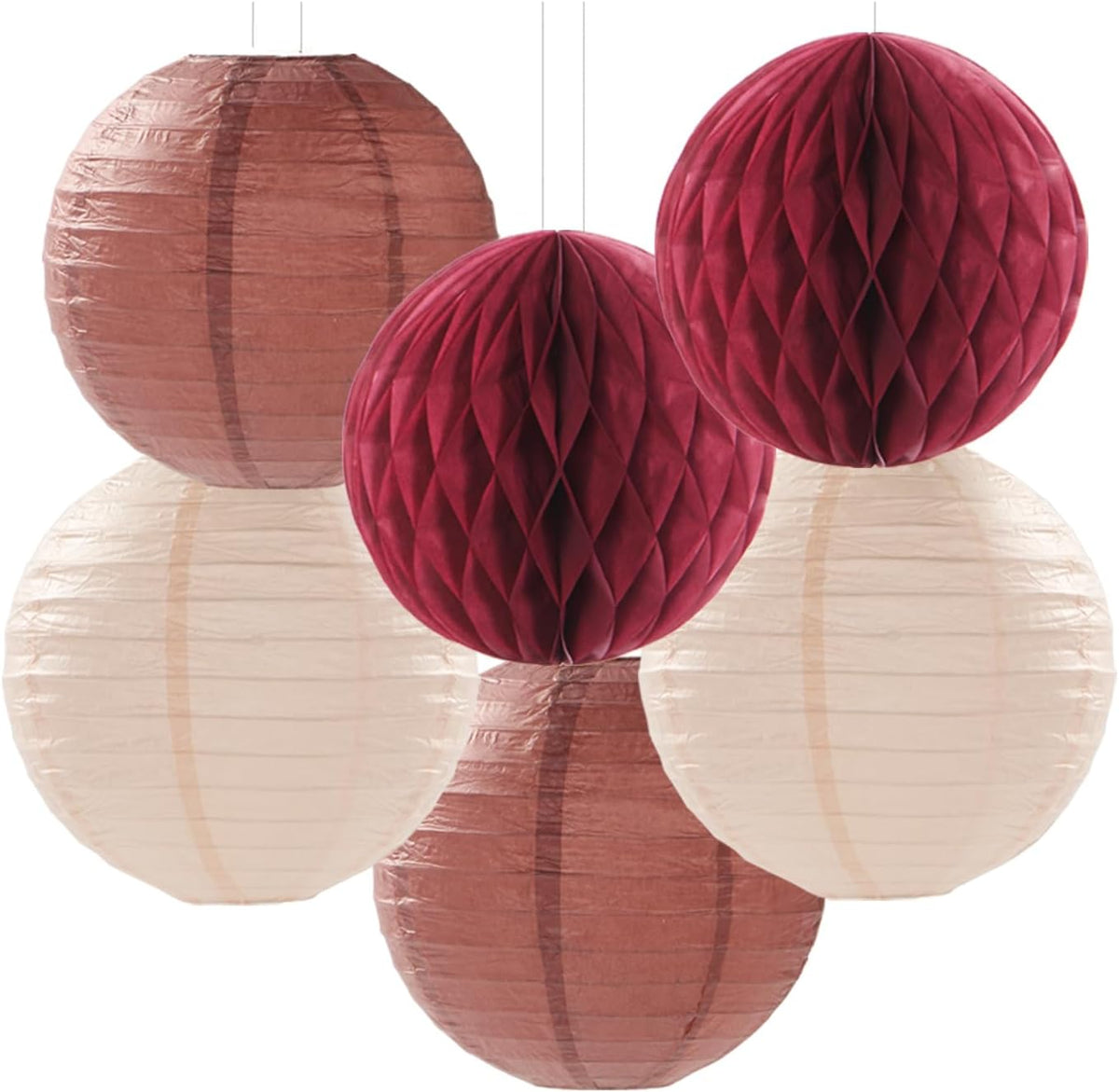Brown Burgundy Champagne Boho Party-Decorations - 14pcs Rustic Wedding Paper Lanterns Fan,Tissue