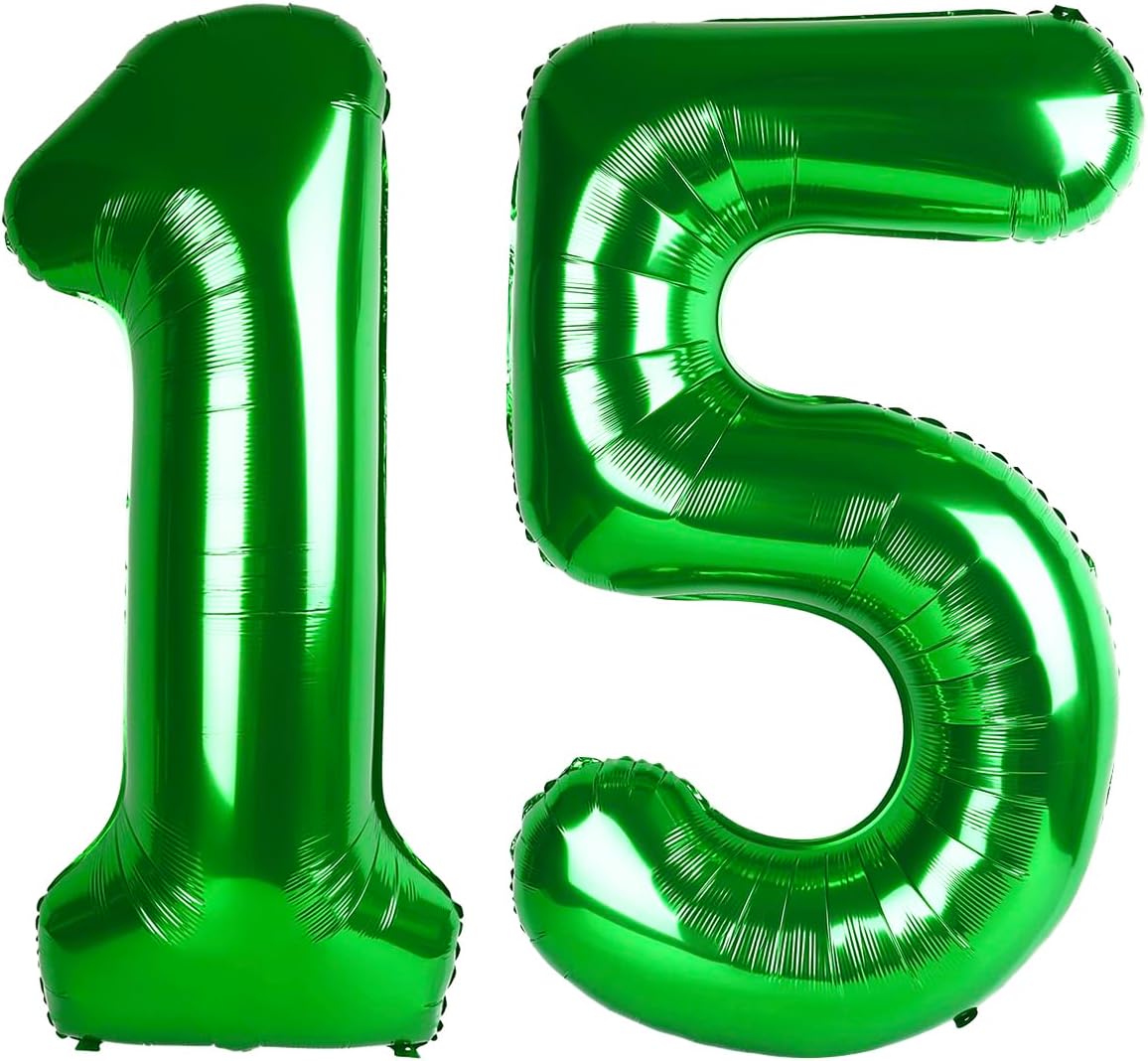Green 40 Inch Large Number 15 51 Birthday Balloon, 15 51 Birthday Celebration Decorations, Foil 15