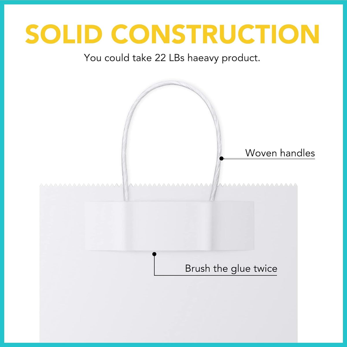 GSSUSA 16x6x12 Inches Large Paper Bags with Handles, 200Pc White Paper Gift Bag, Recyclable