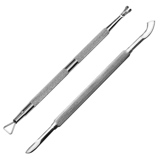 Premium Stainless Steel Manicure Tools 2-Piece Set, Upgraded Cuticle Pusher & Nail Lifter, Cuticle