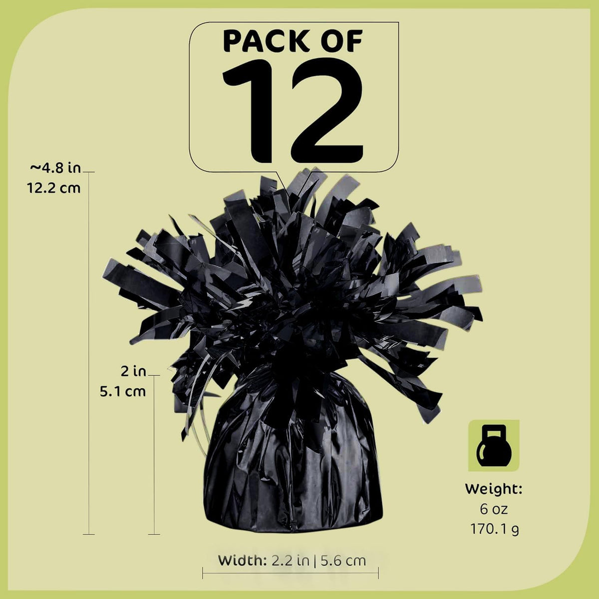 Black Balloon Weights, Heavy Balloon Weight Pack of 12 Metallic Foil Weights for Balloons, Birthday