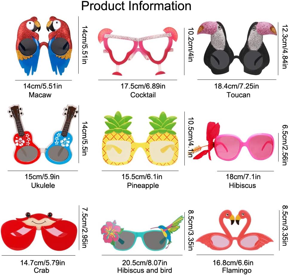 Ocean Line Luau Party Sunglasses - 9 Pairs Funny Hawaiian Glasses, Tropical Fancy Dress Props, Fun