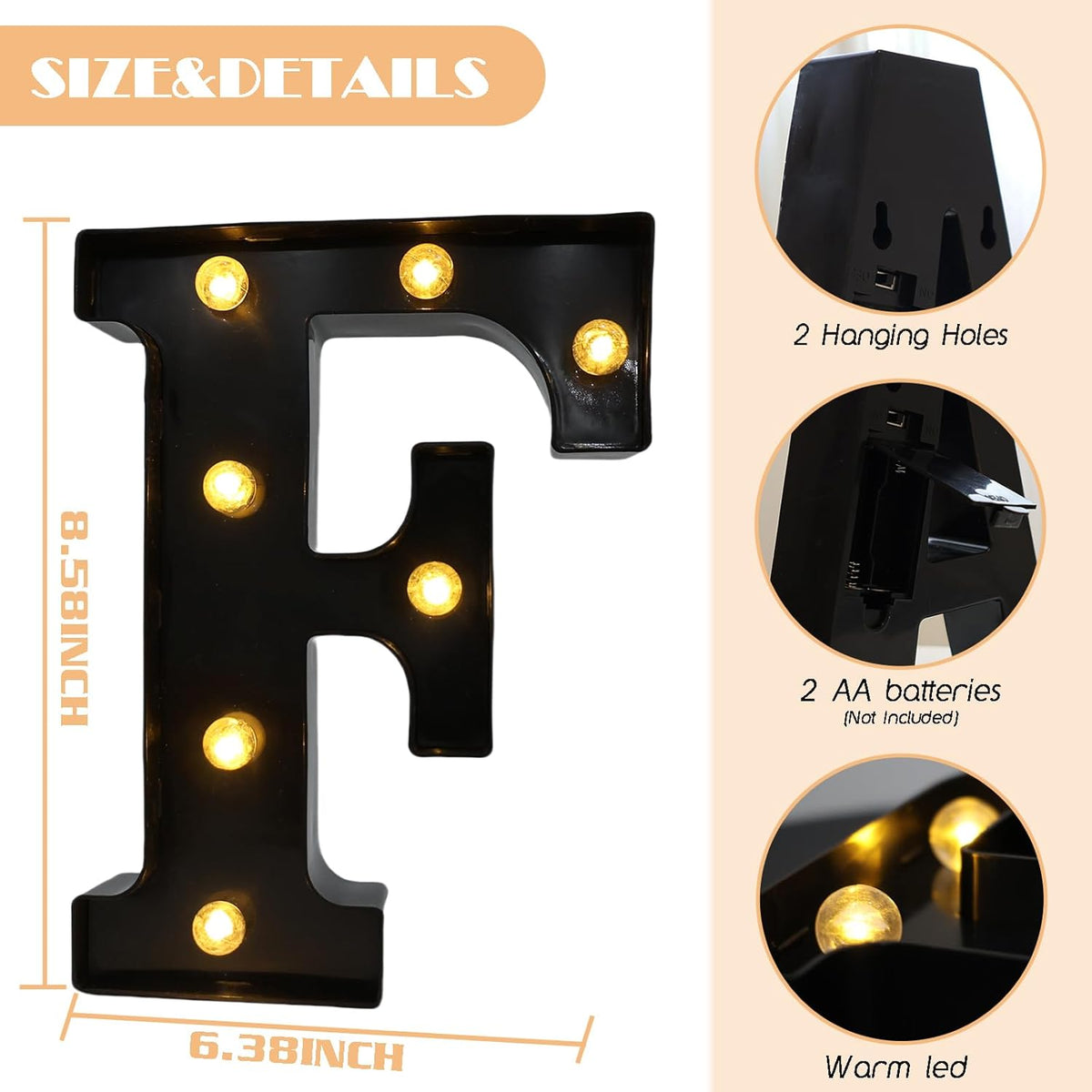 Led Marquee Letters, 8.58 Inch Black Light Up Letters, Small Led Letter Lights, Battery Powered