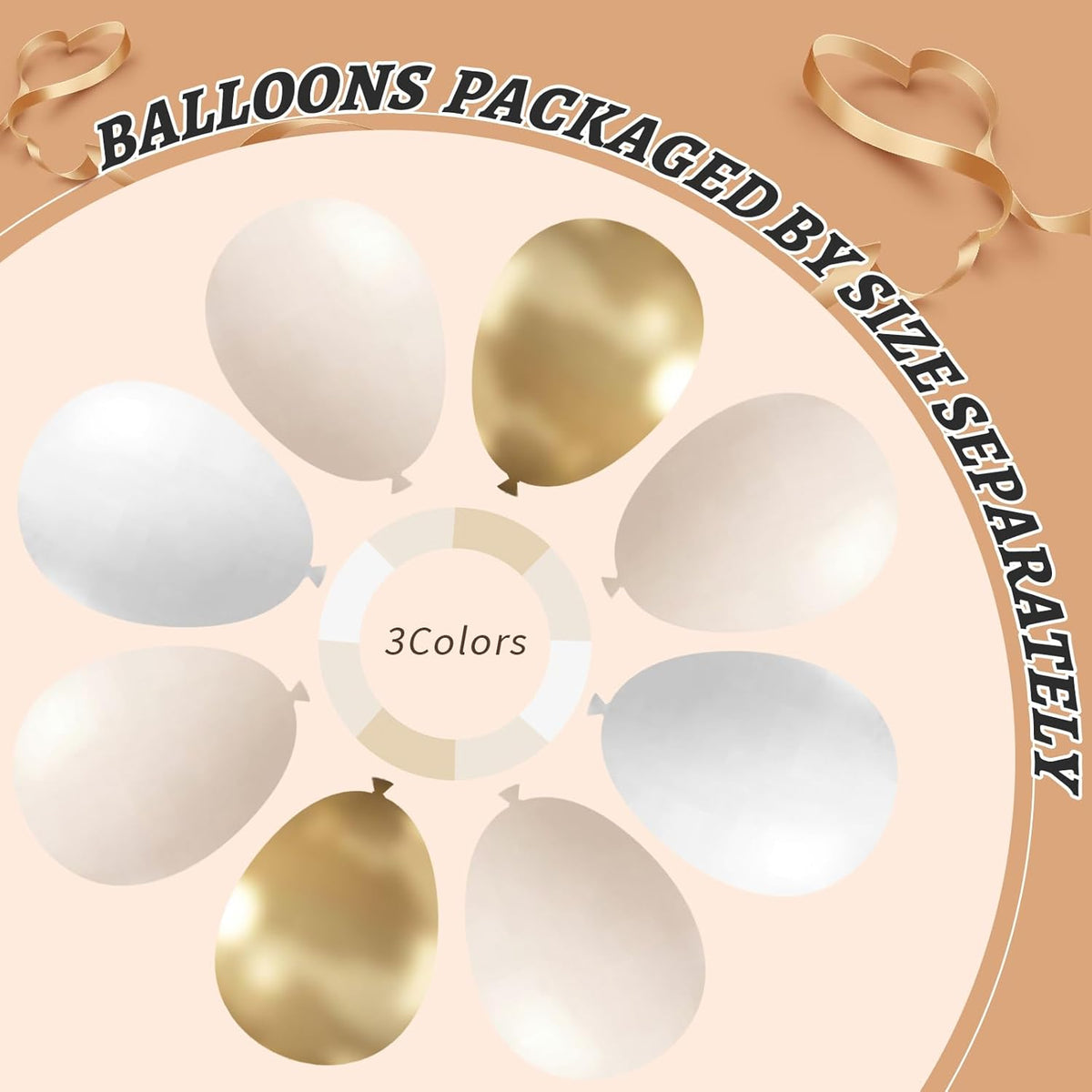 412pcs Sand White Gold Balloon Arch Kit, 18 12 10 5 Inch Different Size White Metallic Gold Latex