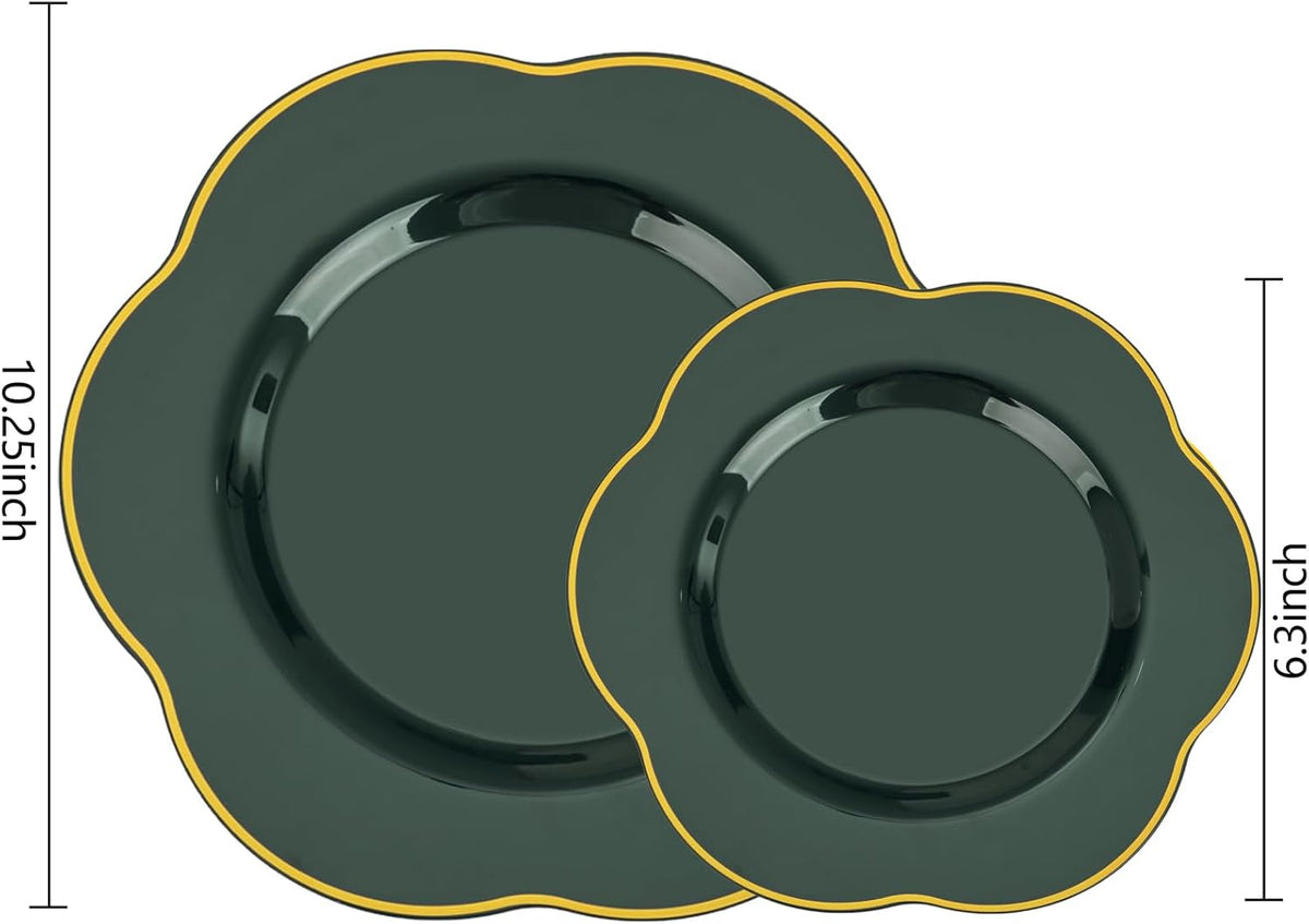 Liacere 50PCS Green Plastic Plates - Heavy Duty Disposable Plate-Green and Gold Include 25PCS