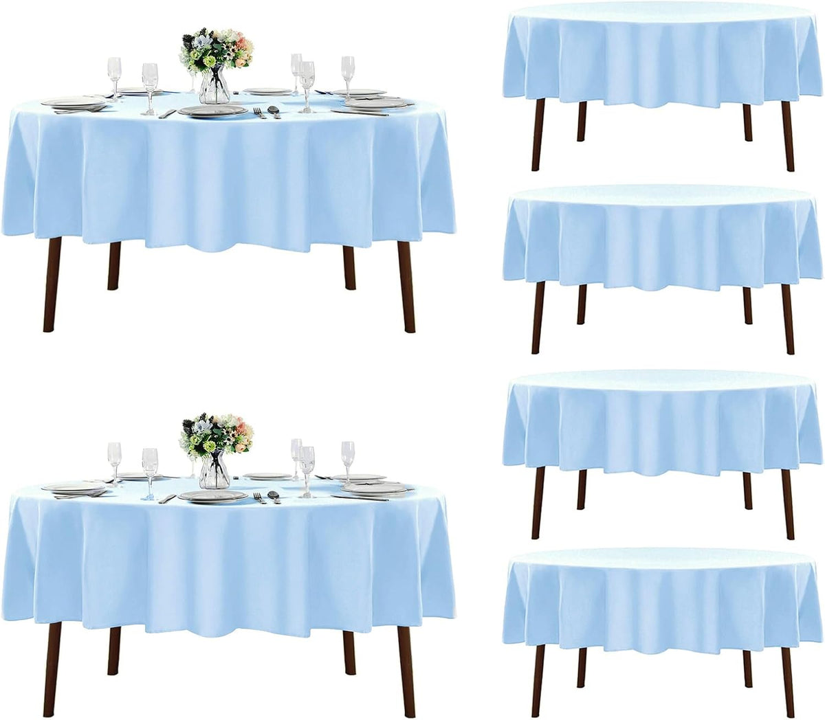 Fokitut 6 Pack Round Tablecloth, 70 Inch, Stain Resistant and Wrinkle Polyester Table Cloth, Fabric