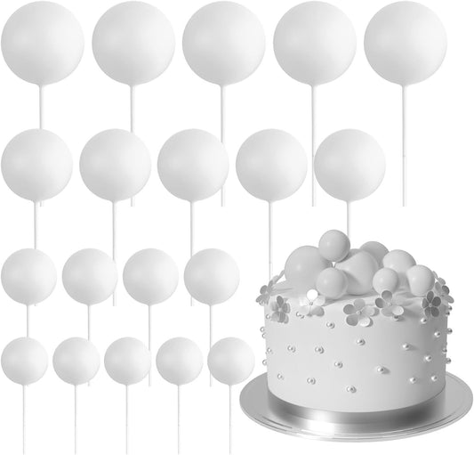 ASTARON 20 Pcs Ball Cake Topper Decorations Mini Balloons Cake Topper Sticks White Balls Cake Picks