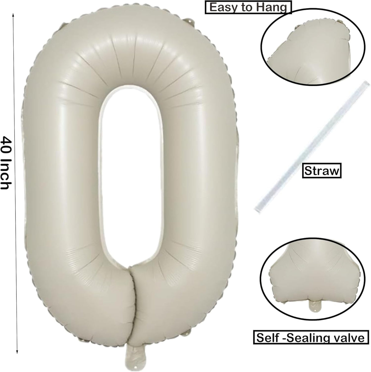 40 Inch Cream White Number 0 Balloon Mylar Big Foil Helium 0 10 20 30 40 50 Number for Party