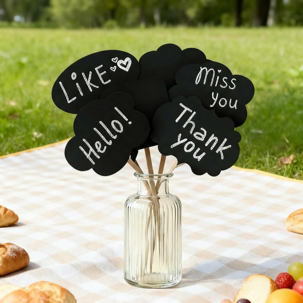 10pcs Blank Photo Booth Props - Writable Chalkboard Signs with Chalk & Sticks, for Wedding