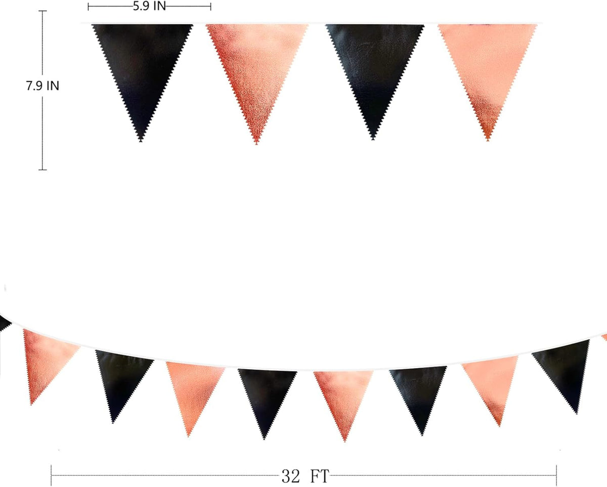 Black Rose Gold Party Decorations Triangle Pennant Banner Flag Rose Gold Black Metallic Fabric
