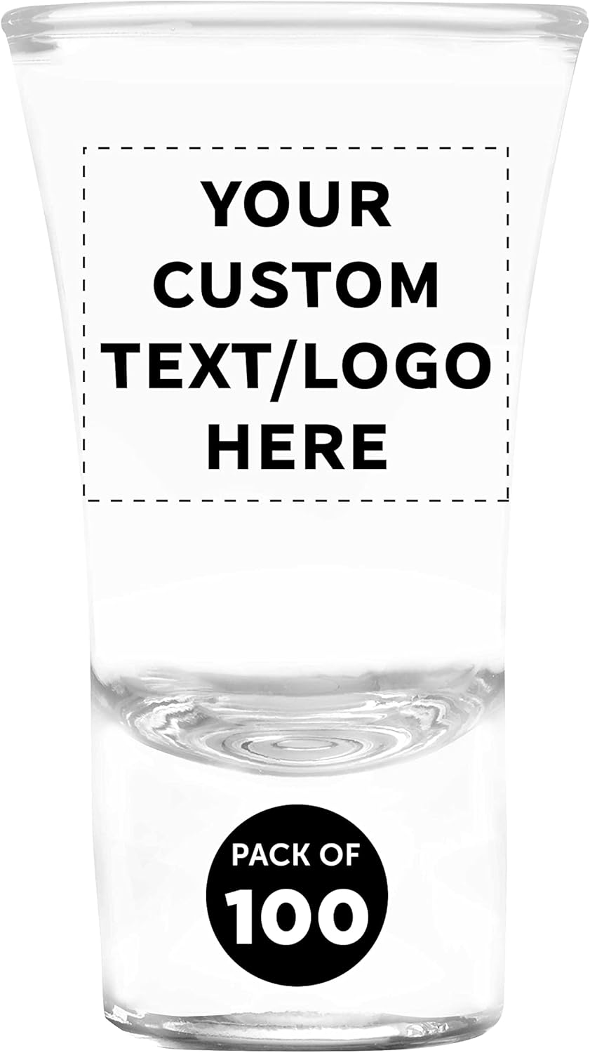 Custom 2 oz. Lord Shooter Etched Shot Glasses, 100 pack, Personalized Text, Logo, 21st Birthday