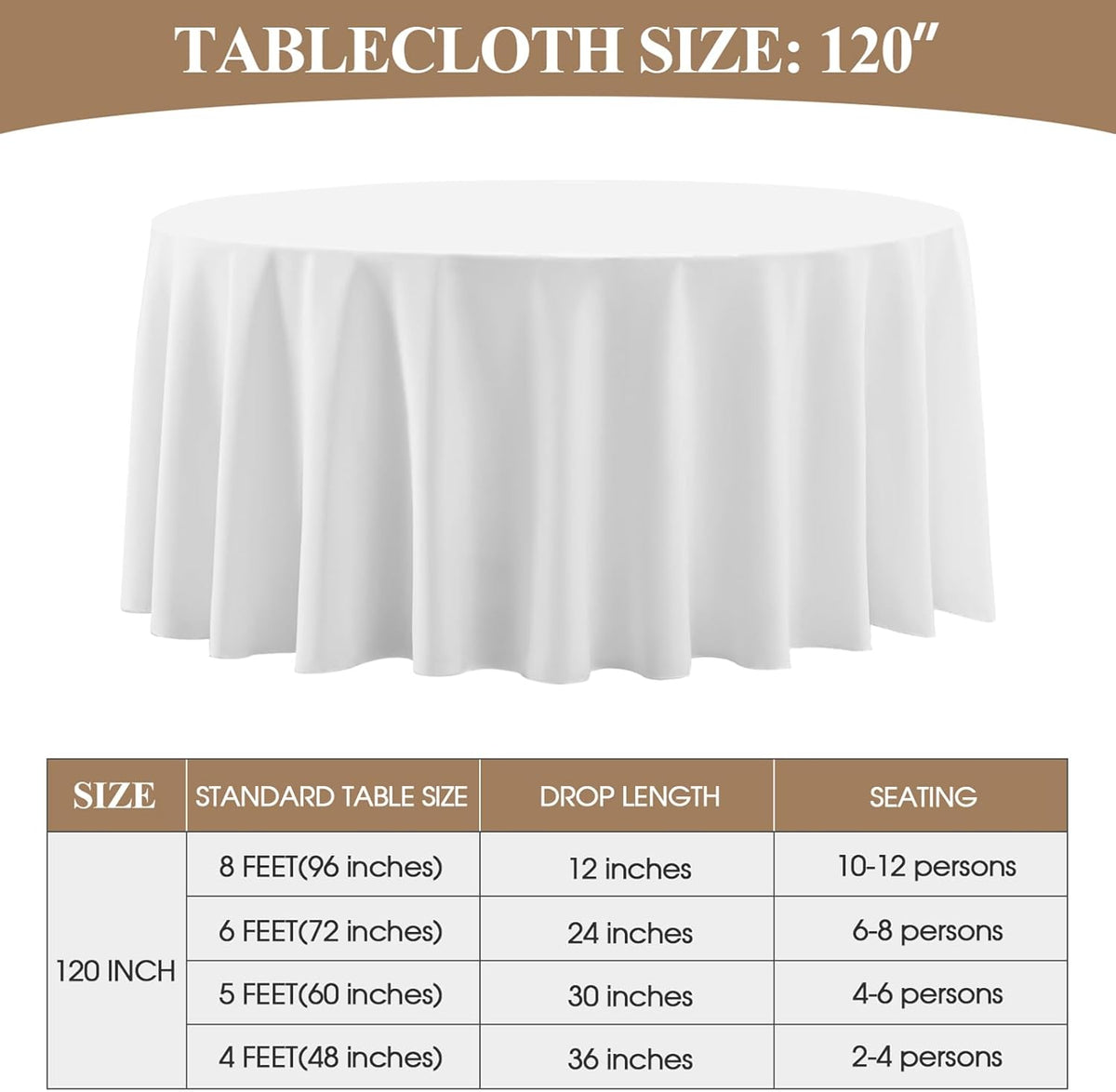 Round Tablecloth 120 Inch 10 Pack White Tablecloths Washable Decorative Linen Polyester Table