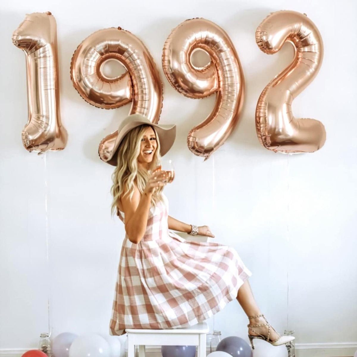 Rose Gold Number Balloons, 40inch Large Number 7 Foil Mylar Helium Balloons, Self Inflating Number