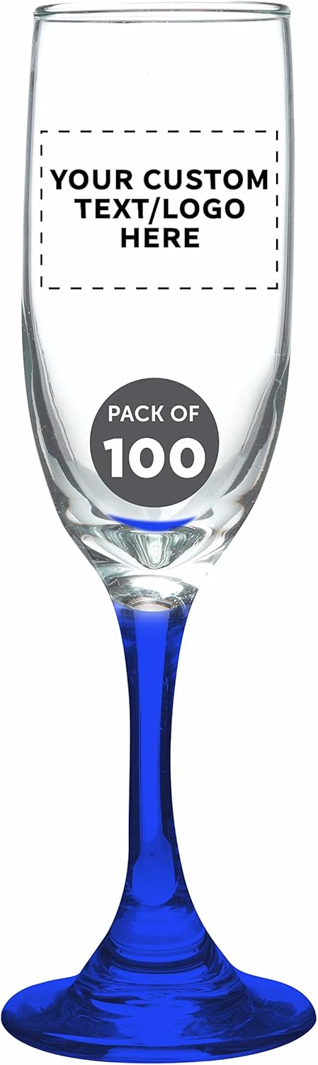 DISCOUNT PROMOS Custom Premiere Champagne Flutes 6.25 oz. Set of 100, Personalized Bulk Pack