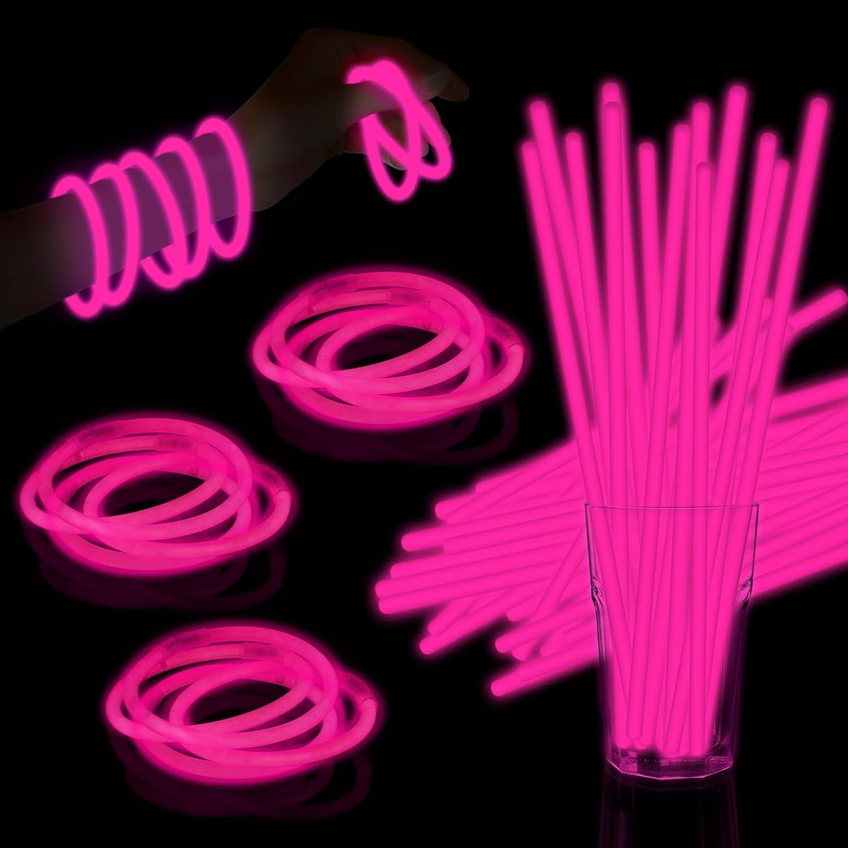 60 Pack 8” Pink Glow Sticks Bulk with 60 Connectors Neon Glow In The Dark Party favors Supplies for