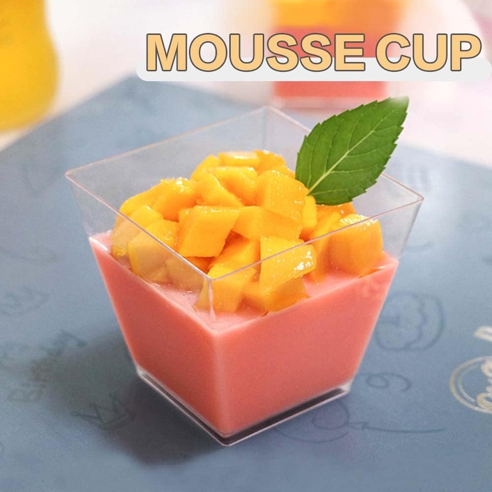 Oomcu 100 Pack 2oz Small Square Clear Plastic Dessert Cups – Mini Disposable Tumbler Cups for Ice