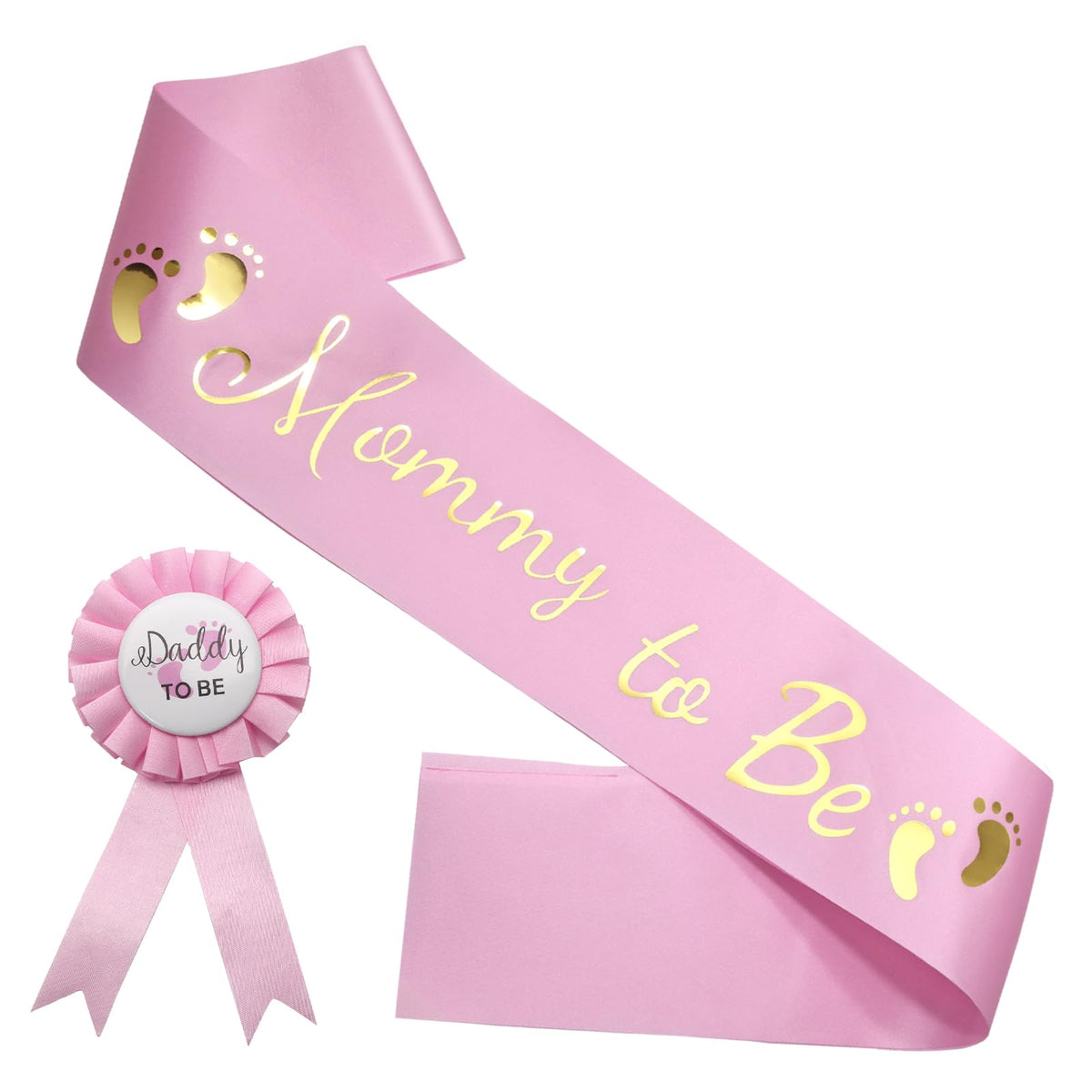 MILVOWOC Baby Shower Sash 2 Pack Mommy & Daddy to Be Set, Pink