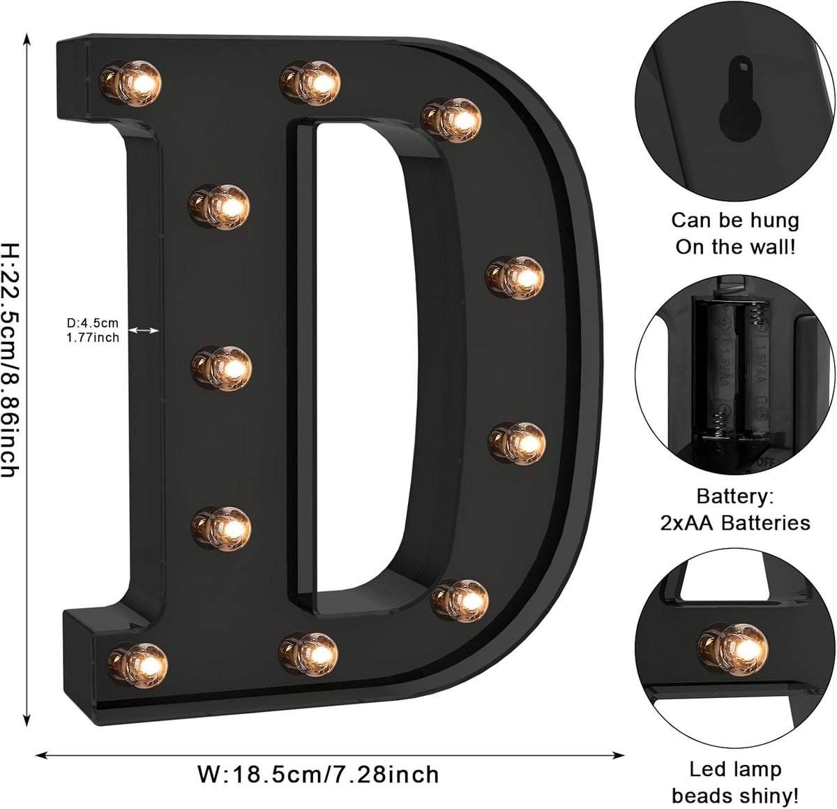 Foaky Black LED Letter Lights for Room Decor - Bedroom Wall Decor, Alphabet Lights for Home