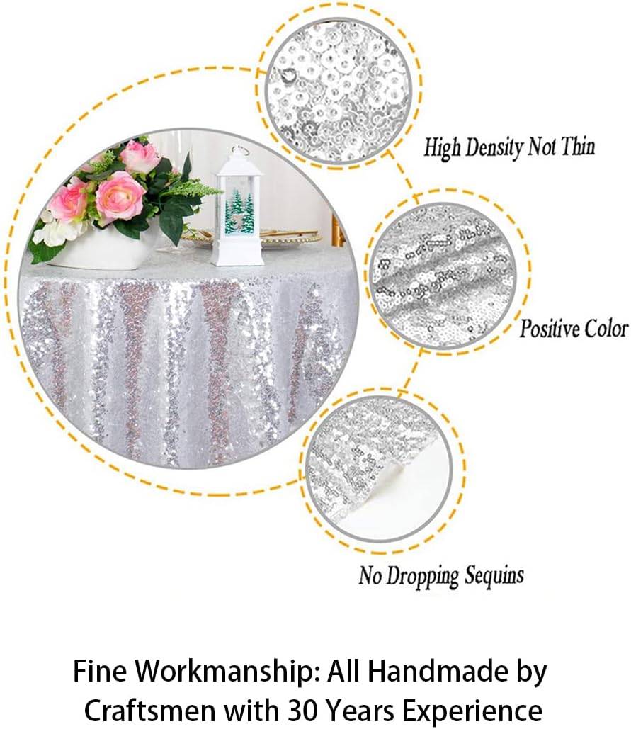 ShinyBeauty Sequin Tablecloth 36x36-Inch-Silver Square Glitter Table Cover Silver Table Cloths for