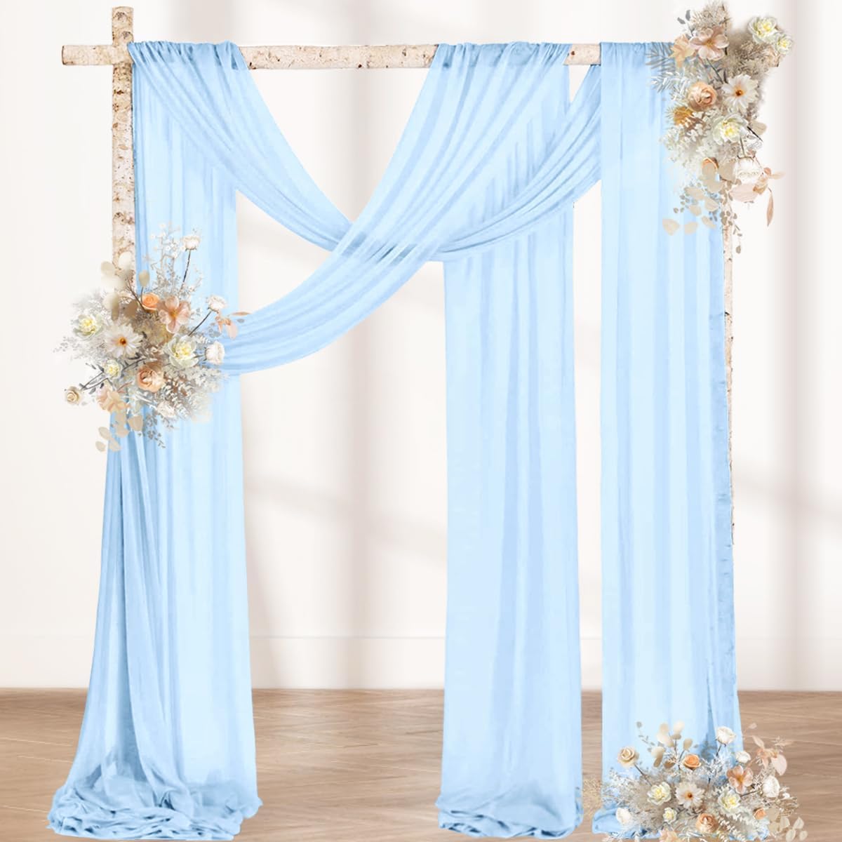 MLMW Wedding Arch Draping Fabric 2 Panels 29" x 20Ft Easter Sky Sheer Wedding Arch Backdrop Drapes
