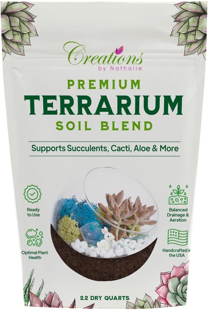 Terrarium Soil Blend - Well Draining Potting Soil for Live Succulents, Cactus, Aloe - Terrarium