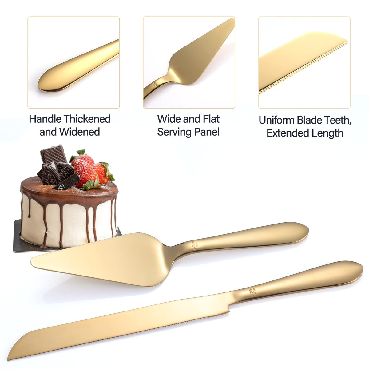 Cake Cutting Set for Wedding, Elegant Cake Knife and Server Set with Thickened Stainless Steel