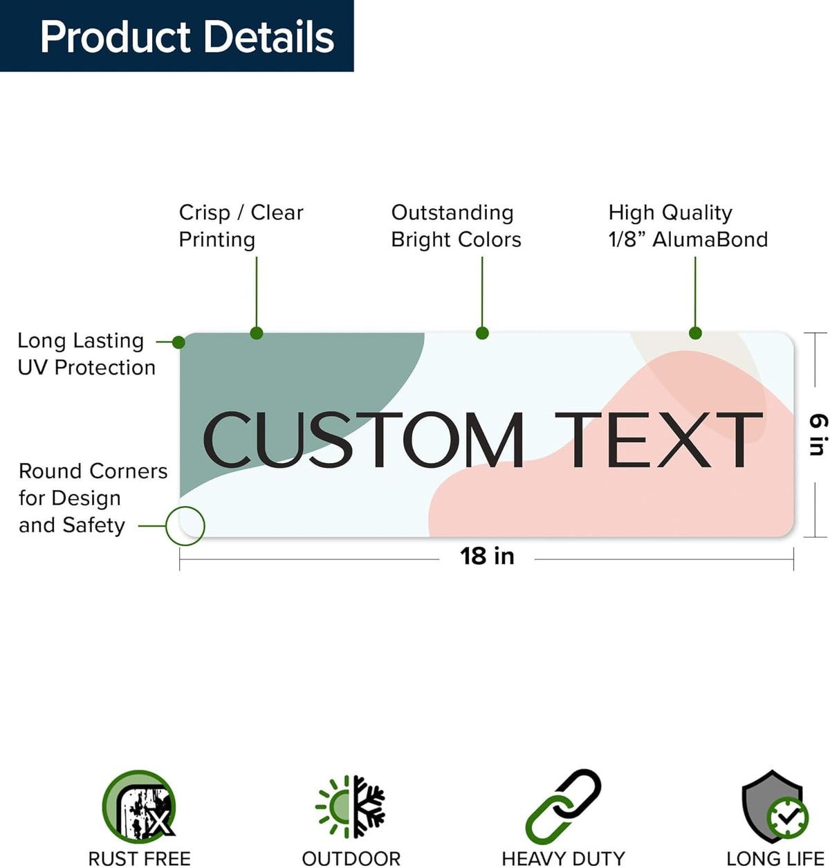 Custom Sign, Custom Street Sign, 11 Font Colors, 13 Font Styles, 4 Hole Options, 22 Sizes, 6x18