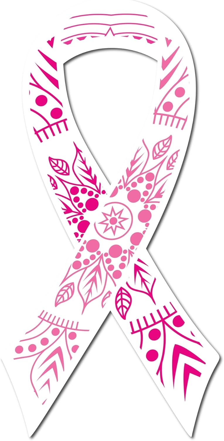 Magnet Me Up Breast Cancer Awareness Pink Mandala Ribbon Magnet Decal, 3.5x7 Inches, Automotive
