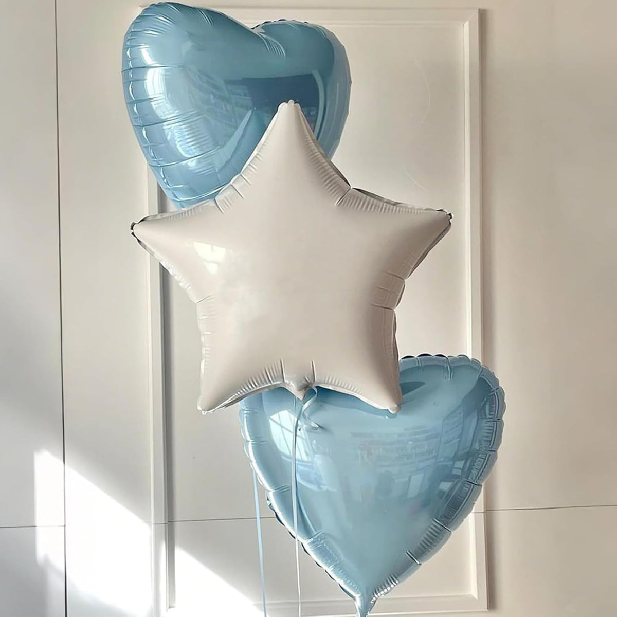 Baby Blue White Heart Balloons,12Pcs 18 Inch Blue Cream Foil Love Heart Shaped Balloons for Baby