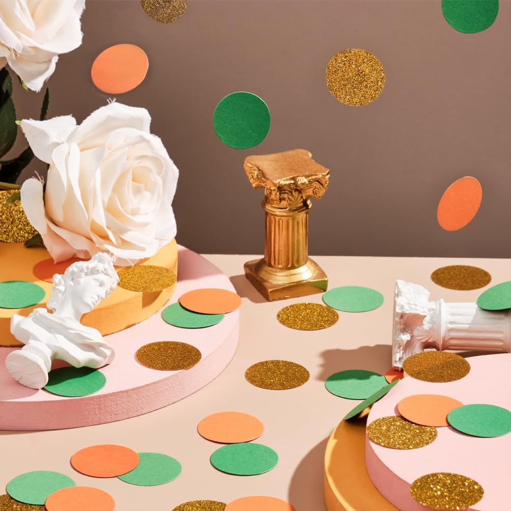 Gold Orange and Green Confetti Table Decoration for Baby Shower Jungle Tropical Summer Birthday