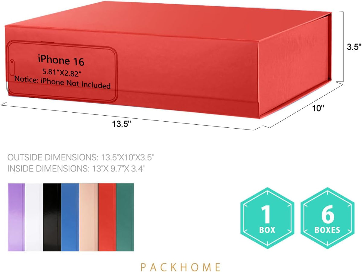 PACKHOME 6 Large Gift Boxes 13.5x10x3.5 Inches, Sturdy Shirt Boxes with Magnetic Lids for Multiple