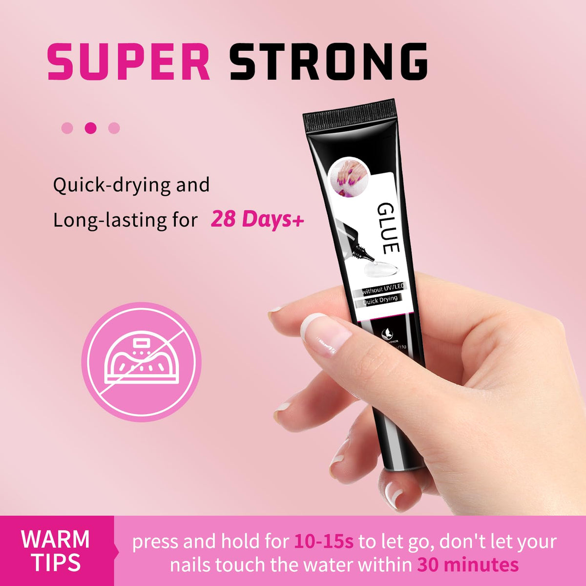 2Pcs Semi Solid Nail Glue for Press On Nail, No Need for UV Lamp Super Strong Nail Glue Quick