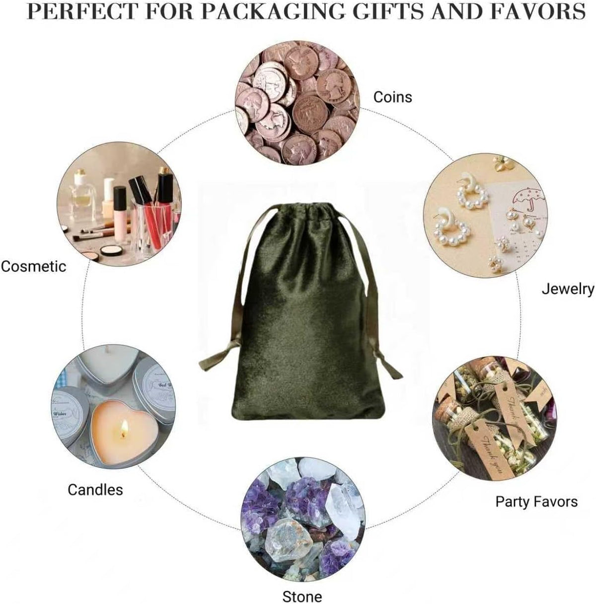 QIANF 12pcs Moss Green Velvet Drawstring Bags 4x6 inches Glossy Small Velvet Cloth Gift Bags