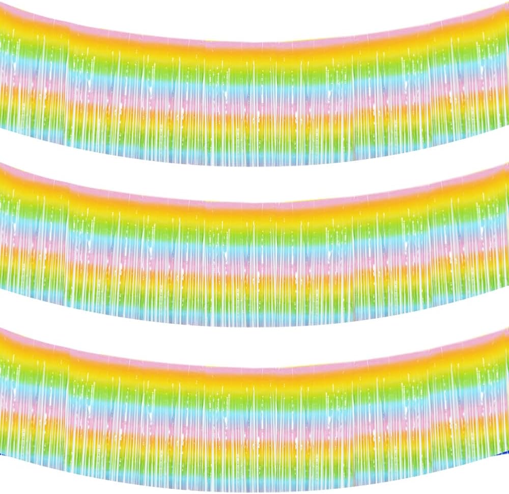 BEISHIDA 3 Packs Metallic Foil Fringe Garland Light Rainbow Wall Hanging Tinsel Fringe Banners for