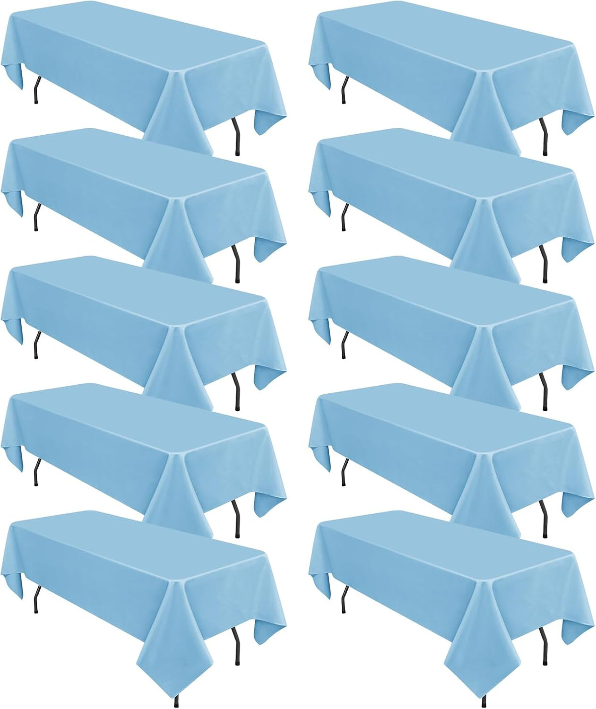 10 Pack Light Blue Tablecloths for 6 Foot Rectangle Tables 60 x 102 Inch - 6ft Rectangular Bulk