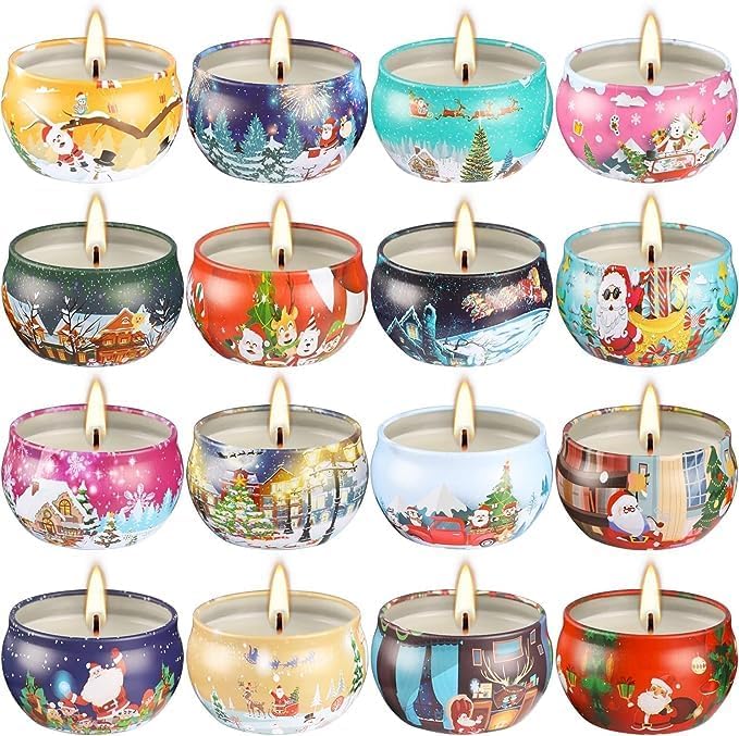 16 Pack Christmas Scented Candles Gift Set 2.5oz Strong Fragrance jar Candles Natural Soy Wax