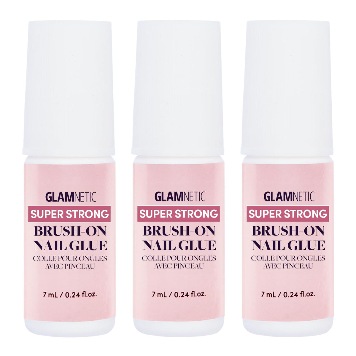 Glamnetic Super Strong Brush On Nail Glue (3 Bottles) | Brush Tip Applicator, Mess Free, Travel