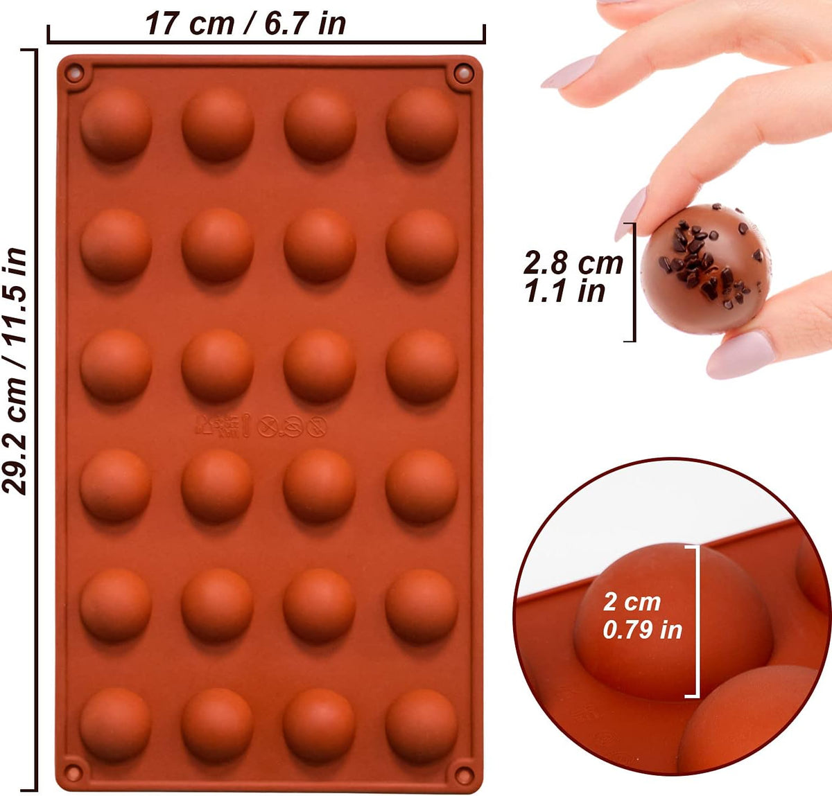 Mini 24-Cavity Semi Sphere Silicone Molds Non-Stick, 2 Packs Half Sphere Silicone Baking Molds for